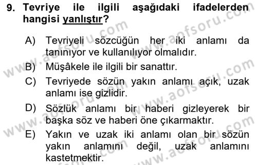 Eski Türk Edebiyatına Giriş: Söz Sanatları Dersi 2024 - 2025 Yılı Yaz Okulu Sınav Soruları 9. Soru