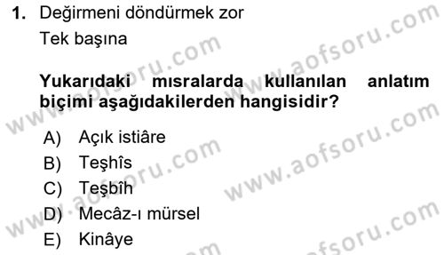 Eski Türk Edebiyatına Giriş: Söz Sanatları Dersi 2025 - 2026 Yılı (Vize) Ara Sınav Soruları 1. Soru