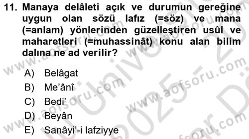Eski Türk Edebiyatına Giriş: Söz Sanatları Dersi 2025 - 2026 Yılı (Vize) Ara Sınav Soruları 11. Soru
