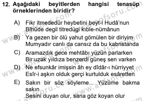 Eski Türk Edebiyatına Giriş: Söz Sanatları Dersi 2025 - 2026 Yılı (Vize) Ara Sınav Soruları 12. Soru