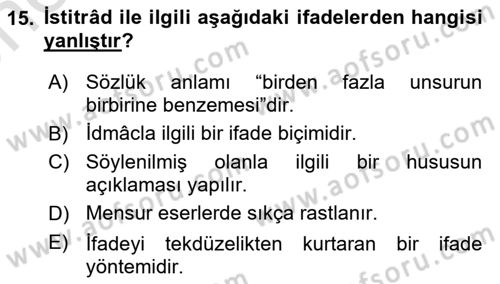 Eski Türk Edebiyatına Giriş: Söz Sanatları Dersi 2025 - 2026 Yılı (Vize) Ara Sınav Soruları 15. Soru