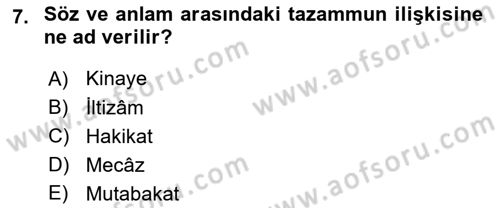 Eski Türk Edebiyatına Giriş: Söz Sanatları Dersi 2025 - 2026 Yılı (Vize) Ara Sınav Soruları 7. Soru