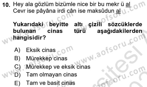 Eski Türk Edebiyatına Giriş: Söz Sanatları Dersi 2025 - 2026 Yılı (Final) Dönem Sonu Sınav Soruları 10. Soru