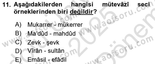 Eski Türk Edebiyatına Giriş: Söz Sanatları Dersi 2025 - 2026 Yılı (Final) Dönem Sonu Sınav Soruları 11. Soru