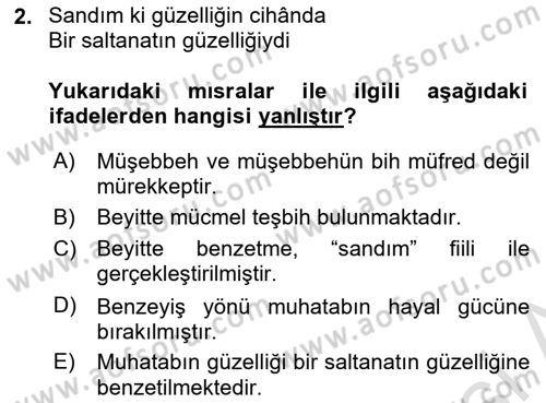 Eski Türk Edebiyatına Giriş: Söz Sanatları Dersi 2025 - 2026 Yılı (Final) Dönem Sonu Sınav Soruları 2. Soru