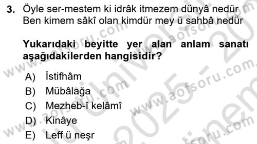 Eski Türk Edebiyatına Giriş: Söz Sanatları Dersi 2025 - 2026 Yılı (Final) Dönem Sonu Sınav Soruları 3. Soru