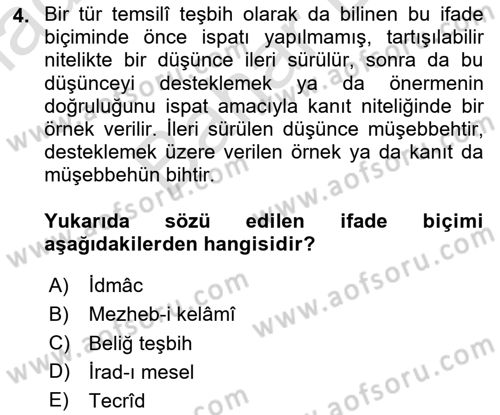 Eski Türk Edebiyatına Giriş: Söz Sanatları Dersi 2025 - 2026 Yılı (Final) Dönem Sonu Sınav Soruları 4. Soru