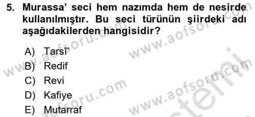 Eski Türk Edebiyatına Giriş: Söz Sanatları Dersi 2025 - 2026 Yılı (Final) Dönem Sonu Sınav Soruları 5. Soru