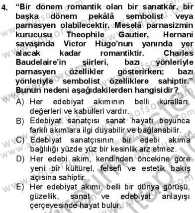 Batı Edebiyatında Akımlar 1 Dersi Ara Sınavı Deneme Sınav Soruları 4. Soru