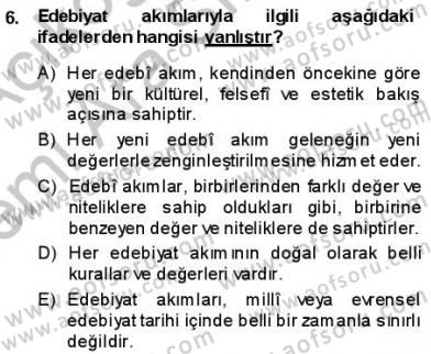 Batı Edebiyatında Akımlar 1 Dersi Ara Sınavı Deneme Sınav Soruları 6. Soru