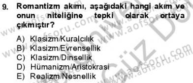 Batı Edebiyatında Akımlar 1 Dersi 2013 - 2014 Yılı (Final) Dönem Sonu Sınav Soruları 9. Soru