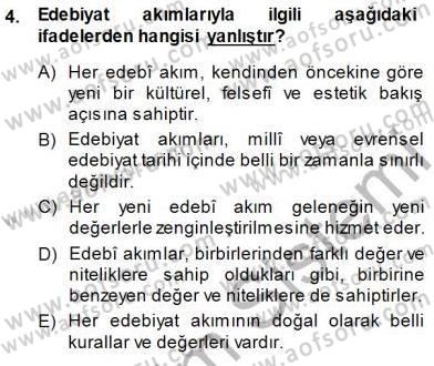 Batı Edebiyatında Akımlar 1 Dersi Ara Sınavı Deneme Sınav Soruları 4. Soru