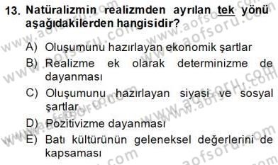 Batı Edebiyatında Akımlar 1 Dersi 2014 - 2015 Yılı (Final) Dönem Sonu Sınavı 13. Soru