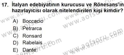 Batı Edebiyatında Akımlar 1 Dersi 2015 - 2016 Yılı (Vize) Ara Sınav Soruları 17. Soru