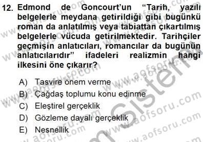 Batı Edebiyatında Akımlar 1 Dersi 2015 - 2016 Yılı (Final) Dönem Sonu Sınav Soruları 12. Soru