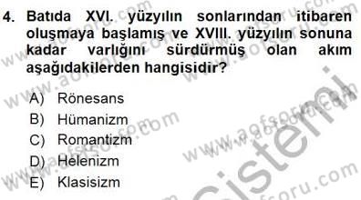 Batı Edebiyatında Akımlar 1 Dersi 2015 - 2016 Yılı (Final) Dönem Sonu Sınav Soruları 4. Soru