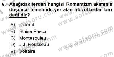 Batı Edebiyatında Akımlar 1 Dersi 2015 - 2016 Yılı (Final) Dönem Sonu Sınav Soruları 6. Soru