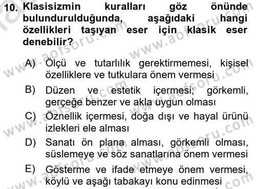 Batı Edebiyatında Akımlar 1 Dersi 2017 - 2018 Yılı (Vize) Ara Sınavı 10. Soru