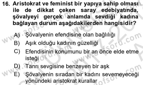 Batı Edebiyatında Akımlar 1 Dersi 2017 - 2018 Yılı (Vize) Ara Sınavı 16. Soru