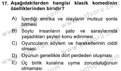Batı Edebiyatında Akımlar 1 Dersi Ara Sınavı Deneme Sınav Soruları 17. Soru