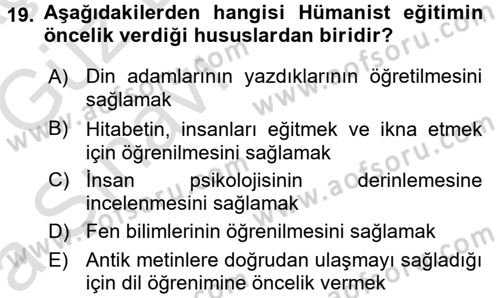 Batı Edebiyatında Akımlar 1 Dersi 2017 - 2018 Yılı (Vize) Ara Sınav Soruları 19. Soru