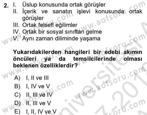 Batı Edebiyatında Akımlar 1 Dersi 2017 - 2018 Yılı (Vize) Ara Sınav Soruları 2. Soru