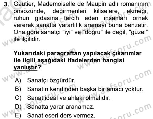 Batı Edebiyatında Akımlar 1 Dersi Ara Sınavı Deneme Sınav Soruları 3. Soru