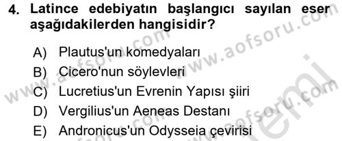 Batı Edebiyatında Akımlar 1 Dersi 2017 - 2018 Yılı (Vize) Ara Sınav Soruları 4. Soru