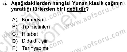 Batı Edebiyatında Akımlar 1 Dersi Ara Sınavı Deneme Sınav Soruları 5. Soru