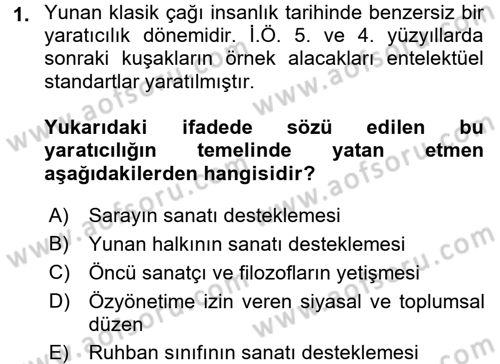 Batı Edebiyatında Akımlar 1 Dersi 2017 - 2018 Yılı (Final) Dönem Sonu Sınavı 1. Soru