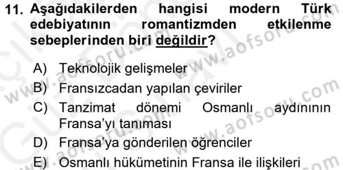 Batı Edebiyatında Akımlar 1 Dersi 2017 - 2018 Yılı (Final) Dönem Sonu Sınav Soruları 11. Soru