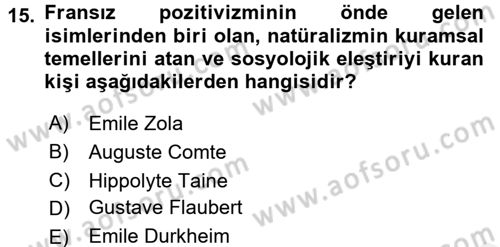 Batı Edebiyatında Akımlar 1 Dersi 2017 - 2018 Yılı (Final) Dönem Sonu Sınav Soruları 15. Soru