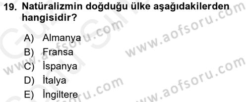 Batı Edebiyatında Akımlar 1 Dersi 2017 - 2018 Yılı (Final) Dönem Sonu Sınav Soruları 19. Soru