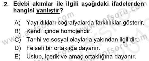 Batı Edebiyatında Akımlar 1 Dersi 2017 - 2018 Yılı (Final) Dönem Sonu Sınav Soruları 2. Soru
