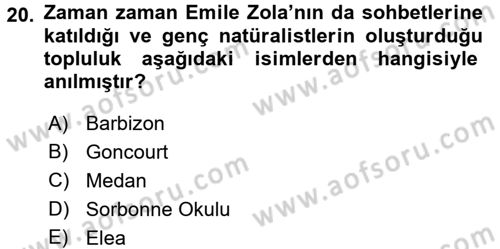 Batı Edebiyatında Akımlar 1 Dersi 2017 - 2018 Yılı (Final) Dönem Sonu Sınav Soruları 20. Soru