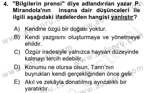 Batı Edebiyatında Akımlar 1 Dersi 2017 - 2018 Yılı (Final) Dönem Sonu Sınavı 4. Soru