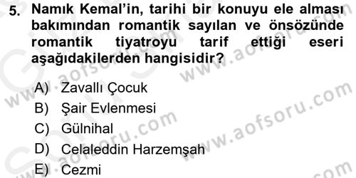 Batı Edebiyatında Akımlar 1 Dersi 2017 - 2018 Yılı (Final) Dönem Sonu Sınav Soruları 5. Soru