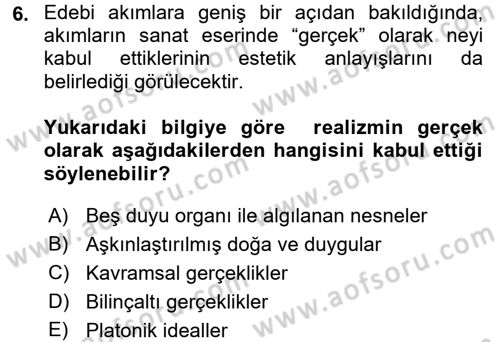 Batı Edebiyatında Akımlar 1 Dersi 2017 - 2018 Yılı (Final) Dönem Sonu Sınav Soruları 6. Soru