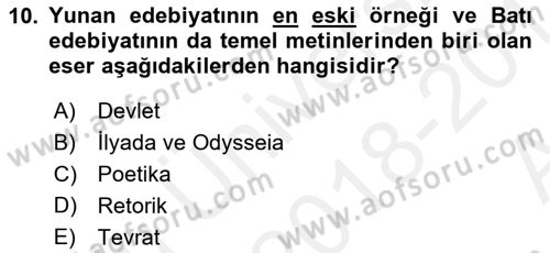 Batı Edebiyatında Akımlar 1 Dersi Ara Sınavı Deneme Sınav Soruları 10. Soru