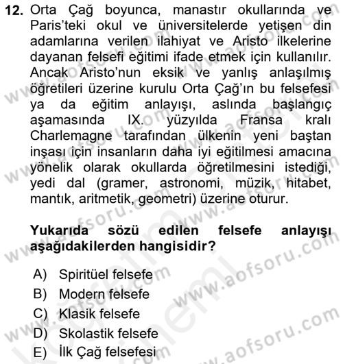 Batı Edebiyatında Akımlar 1 Dersi 2018 - 2019 Yılı (Vize) Ara Sınav Soruları 12. Soru