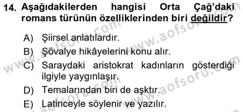 Batı Edebiyatında Akımlar 1 Dersi 2018 - 2019 Yılı (Vize) Ara Sınav Soruları 14. Soru