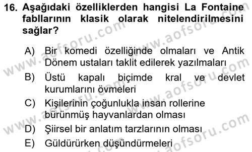 Batı Edebiyatında Akımlar 1 Dersi 2018 - 2019 Yılı (Vize) Ara Sınav Soruları 16. Soru