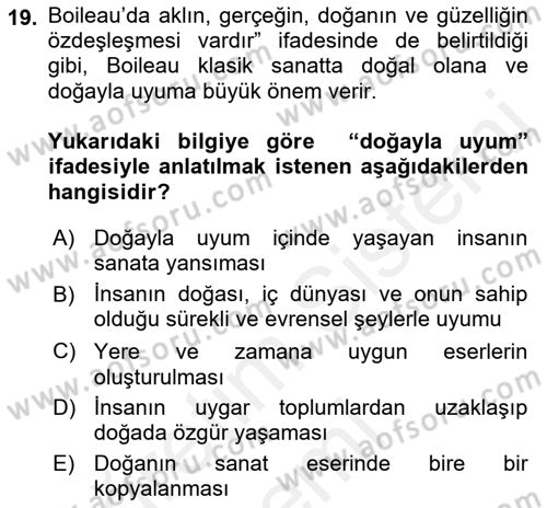 Batı Edebiyatında Akımlar 1 Dersi 2018 - 2019 Yılı (Vize) Ara Sınav Soruları 19. Soru
