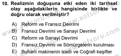 Batı Edebiyatında Akımlar 1 Dersi 2018 - 2019 Yılı (Final) Dönem Sonu Sınav Soruları 10. Soru