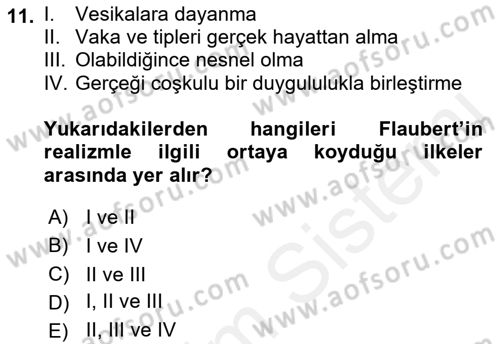 Batı Edebiyatında Akımlar 1 Dersi 2018 - 2019 Yılı (Final) Dönem Sonu Sınavı 11. Soru