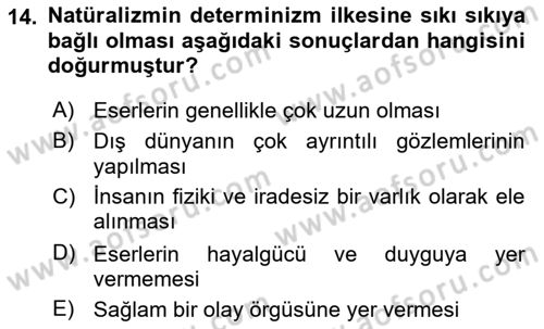 Batı Edebiyatında Akımlar 1 Dersi 2018 - 2019 Yılı (Final) Dönem Sonu Sınavı 14. Soru