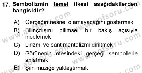 Batı Edebiyatında Akımlar 1 Dersi 2018 - 2019 Yılı (Final) Dönem Sonu Sınav Soruları 17. Soru