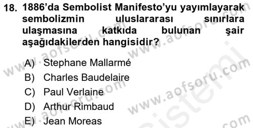 Batı Edebiyatında Akımlar 1 Dersi 2018 - 2019 Yılı (Final) Dönem Sonu Sınav Soruları 18. Soru
