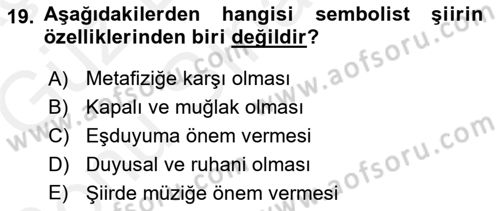 Batı Edebiyatında Akımlar 1 Dersi 2018 - 2019 Yılı (Final) Dönem Sonu Sınav Soruları 19. Soru