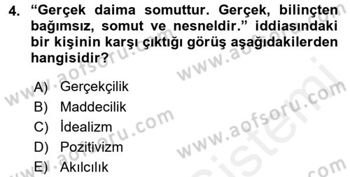Batı Edebiyatında Akımlar 1 Dersi 2018 - 2019 Yılı (Final) Dönem Sonu Sınav Soruları 4. Soru